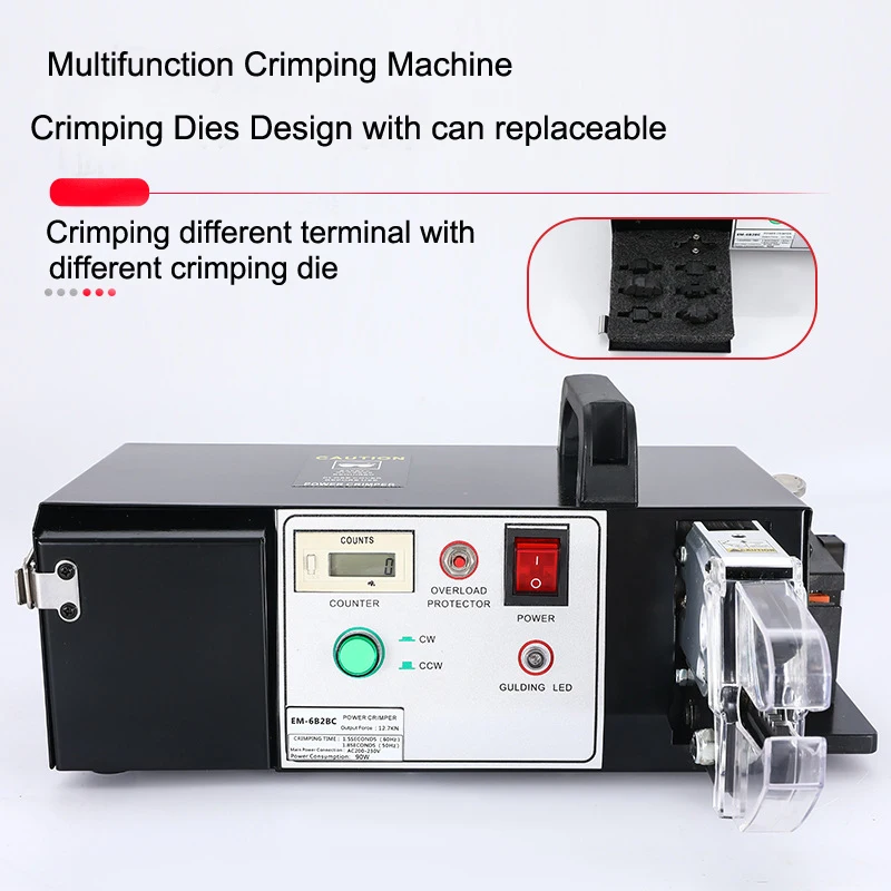 Electric Terminal Crimping Machine Multifunction Strip Crimp Tools Crimping Terminals Fixed Wiring Machine with 7 Crimp Jaws