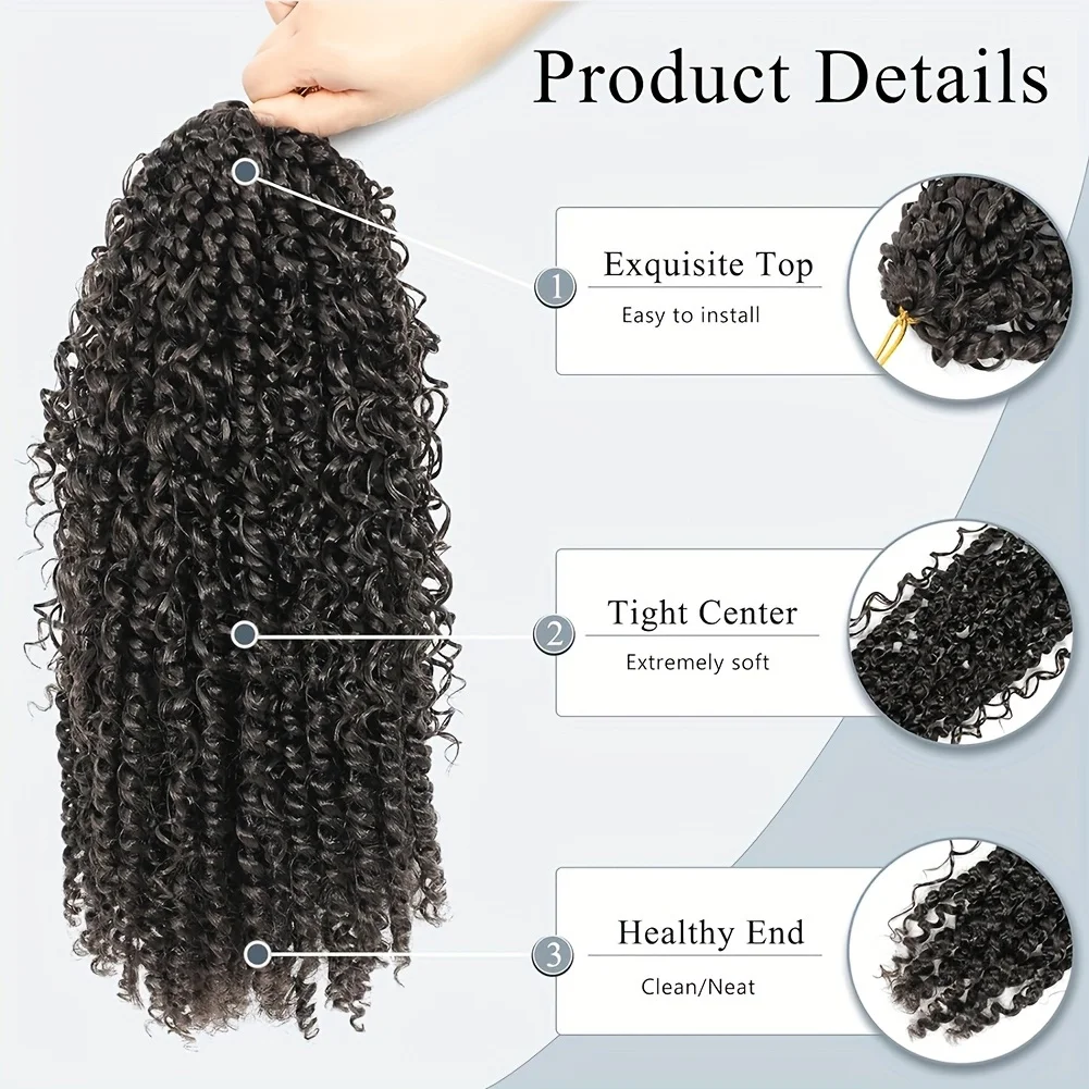 Rambut Crochet Putar Gairah Sintetis 10 Inci Rambut Kepang Putaran Gairah Pra-melingkar Pendek Rambut Crochet Bohemian Ekstensi Rambut