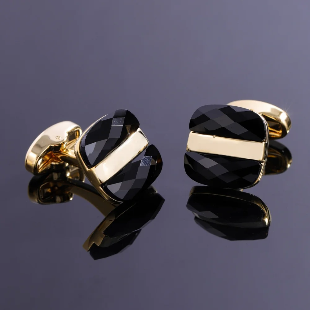 Multi‑Colors Rectangle Cut Crystal Cufflinks for Men Two‑tone Metal Cuff Links Business Wedding Formal Shirt Cuff Jewelry Gift
