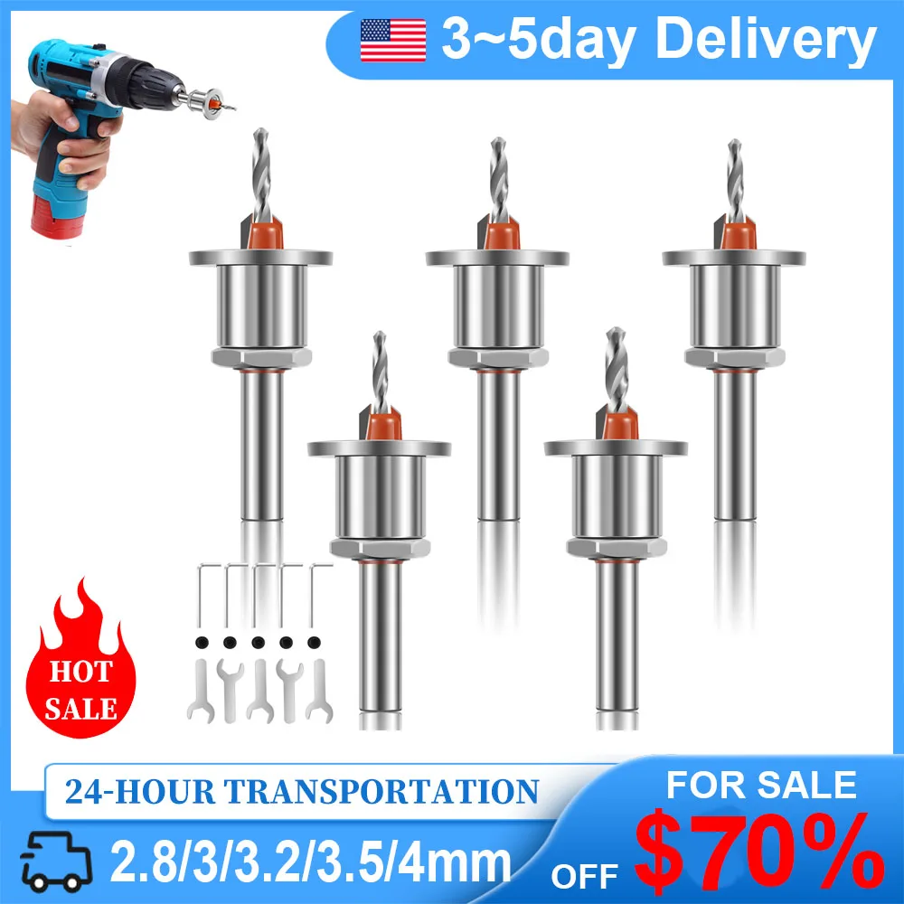 Limit Countersink Drill Bit Set Adjustable Tapered Countersunk Drill Bit Set Alloy Steel Round Shank Wood Countersink Drill Bit