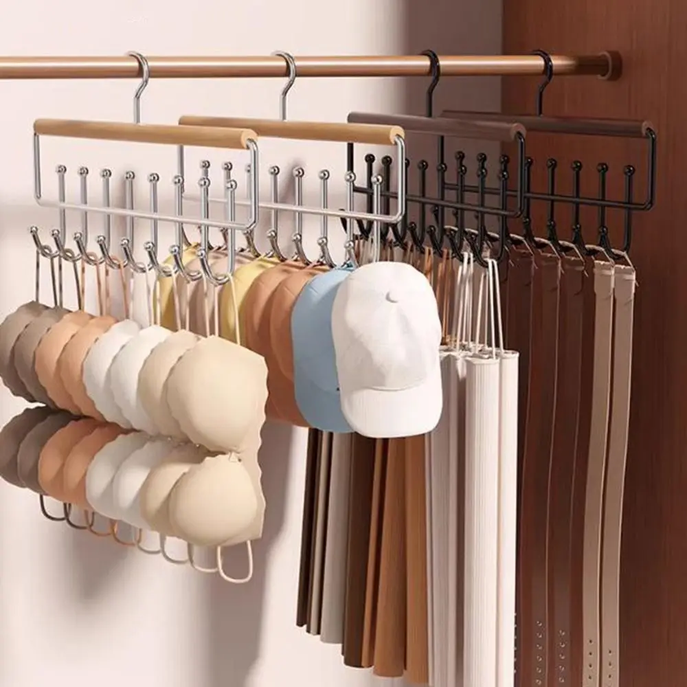 

2 Pieces 16 Hook Wooden Clothes Drying Rack Anti-slip Large Capacity Women Storage Bra Hangers Rotatable Space Saving