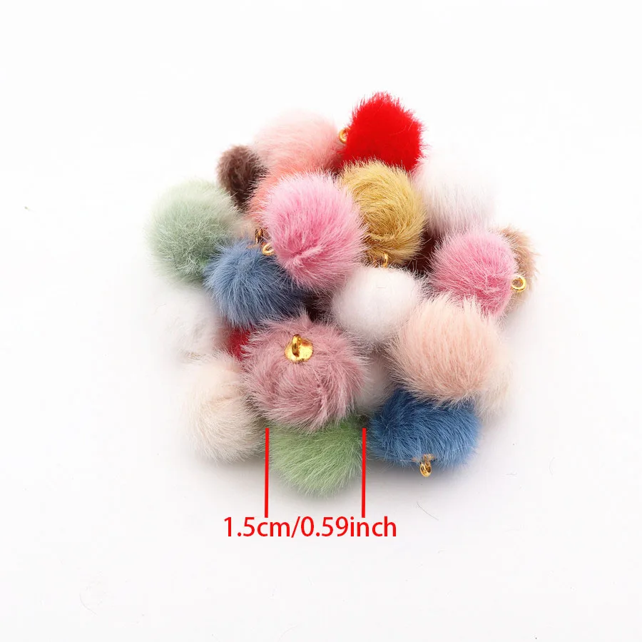 10pcs 15mm Plush Imitation Fur Pompoms Ball Beads Charms DIY Pompom Beads Pendant for Necklace Bracelet Earring Jewelry Making