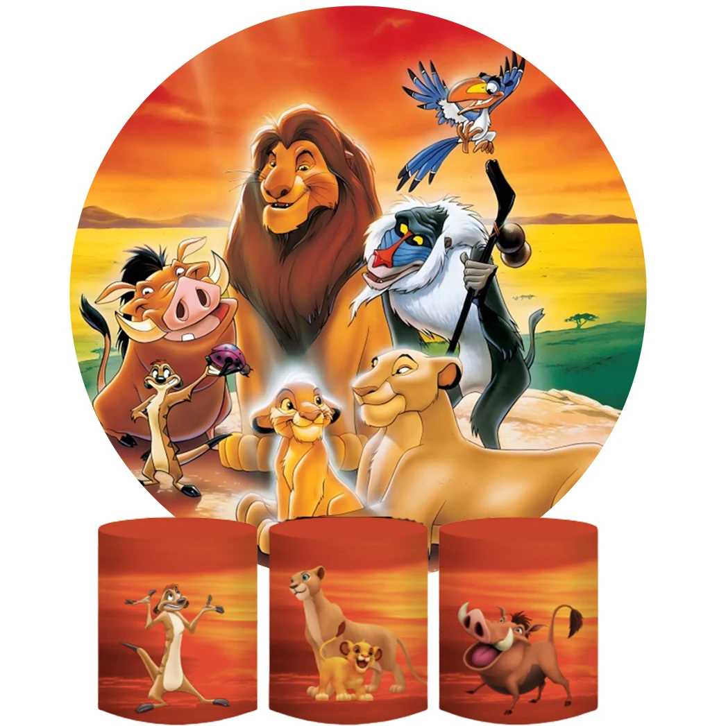 The Lion King Round Backdrop Elastic 3 Cylinder Covers Background For Photography Baby Shower Boy Birthday Party Plinth Cover