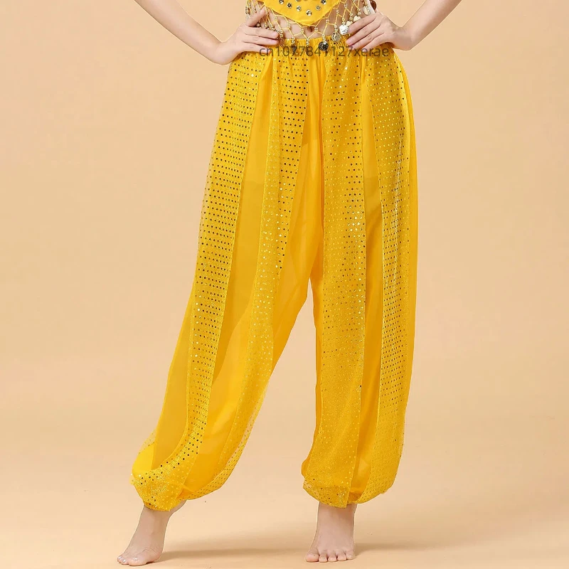 Nieuwe buikdansbroek, Indiase etnische dans, volwassen buikdans chiffon highlight broek, groepsprestatietraining