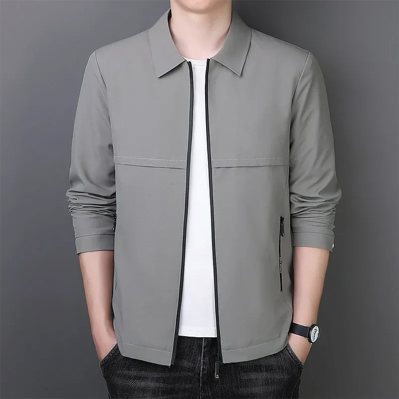 high quality business jacket for men long sleeve big size zipper new autumn 2023 outerwear clothing - black khaki blue