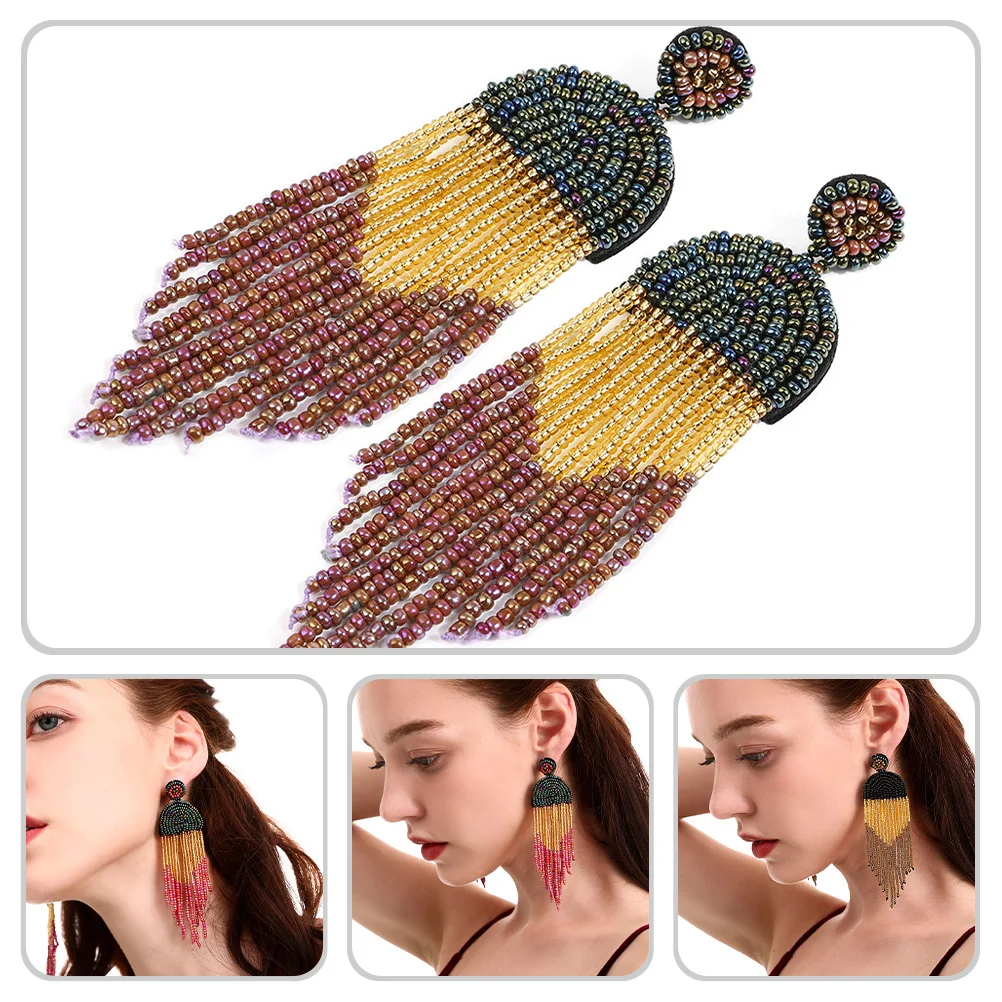 

3Pairs Tassel Earrings Bohemian Beaded Dangle Earrings Ethnic Statement Jewelry for Festival Wedding Birthday Women Fashion