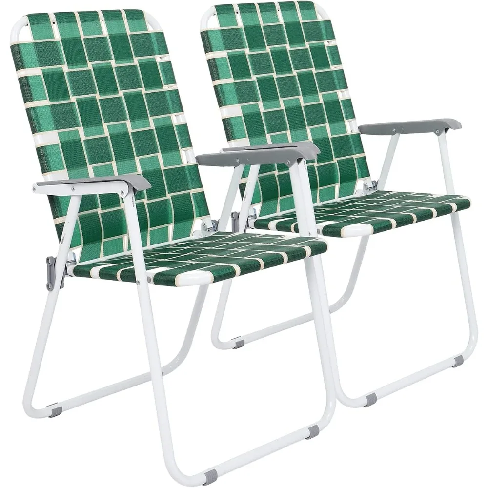 Patio Lawn Webbed Folding Chairs Set of 2, Outdoor Beach Chair Portable Dining Chair for Outdoor Yard, Garden