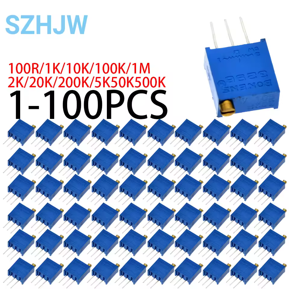 10PCS 3296 potentiomètre Kit Haute Précision 3296W Variable Résistance 100R -1M 200R 500R 1k 2k 5K 10K 20K 50K 100K 200k 500k