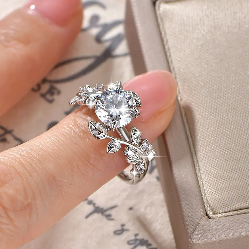 

Ehhai Certified 2.0CT Lab Created Imitation Diamond Moissanite Leaf Ring for Women Engagement Rings Wedding Fine Jewelry Gifts