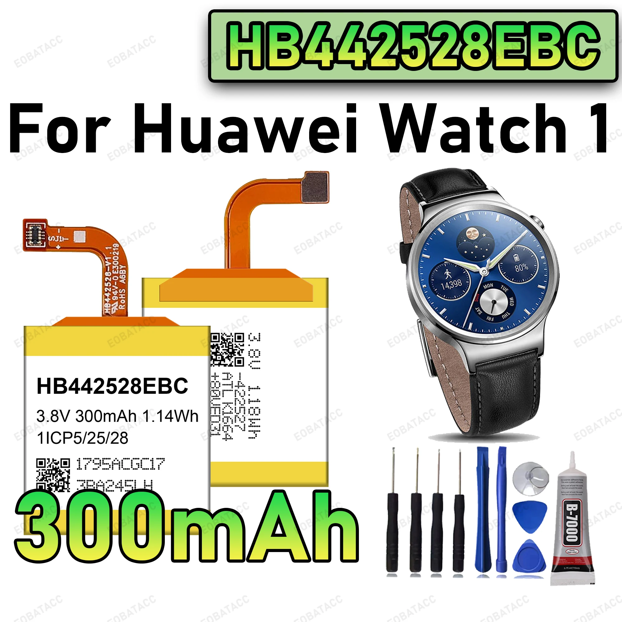 

100% New Zero Cycle HB442528EBC Battery For Huawei Watch 1 Smart Watch Bateria +Free Tools