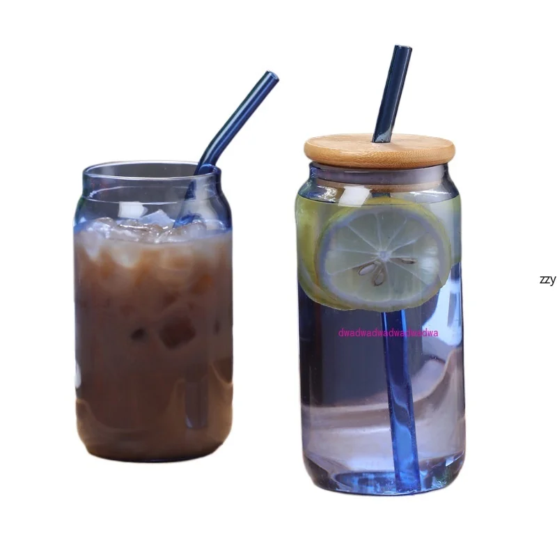 

High borosilicate glass colored straw cup with lid, heat-resistant beverage, milk tea, coffee, cola cup