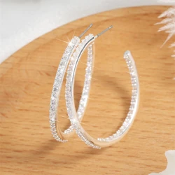 Luxury Shiny Sparkling Zircon CC Shaped Big Hoop Earrings for Women Fashion Circle Earrings Jewelry Gifts