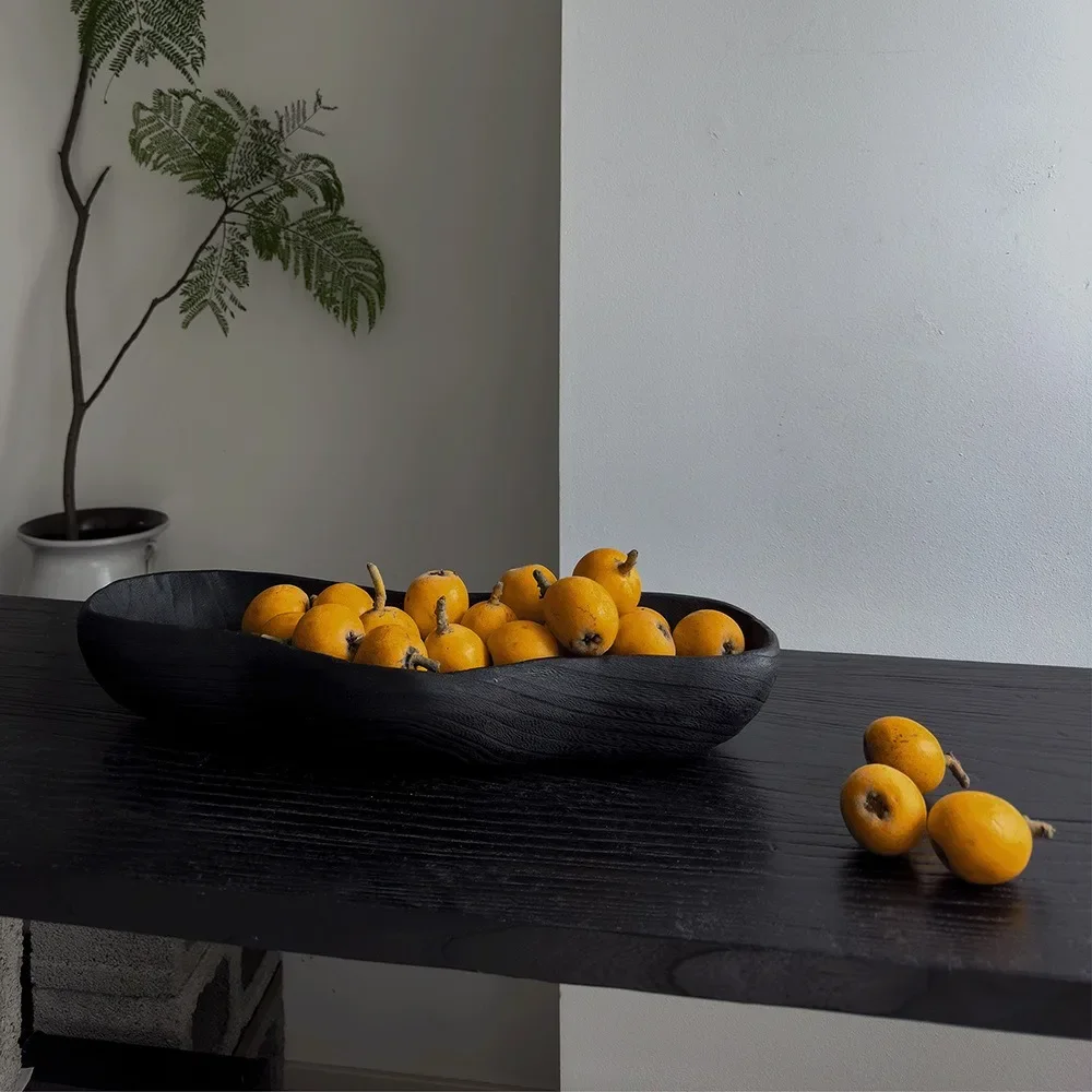 Bandeja de Almacenamiento Negra de Madera, Decoración Retro para Escritorio y Organizador de Cocina, Recipiente Decorativo para