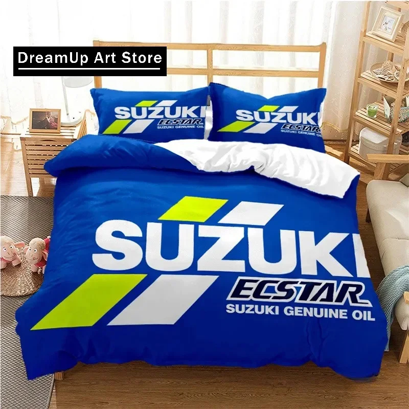 

Brand S-Suzuki Logo motorcycle Bedding Set Boys Girls Twin Queen King Size Duvet Cover Pillowcase Bed boys Adult Bedroom