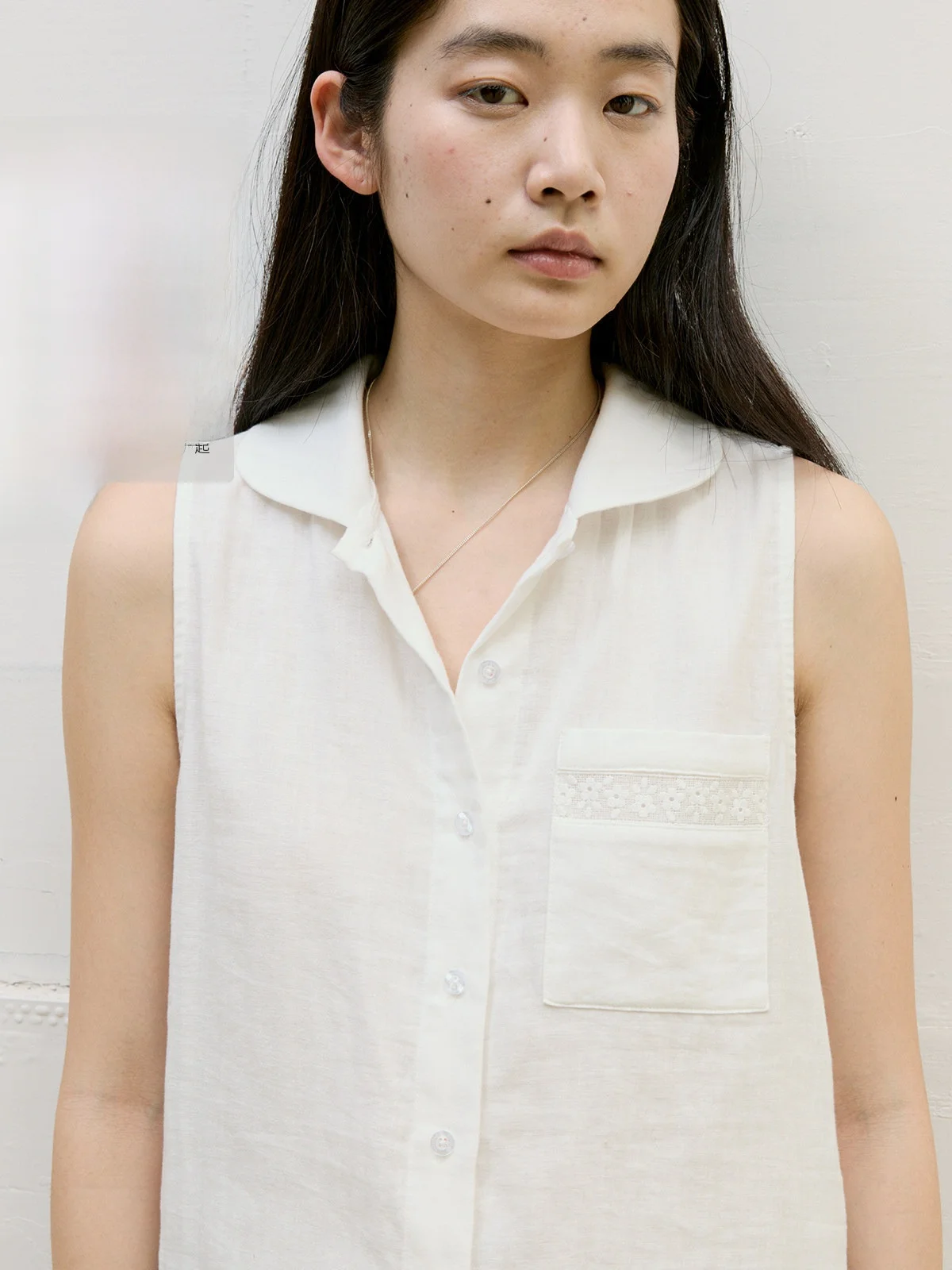 

Clean Look Cotton irt round Ne Embroidered Lace Flower Double Layer Weave ket Small round Collar Women's Busin Casual