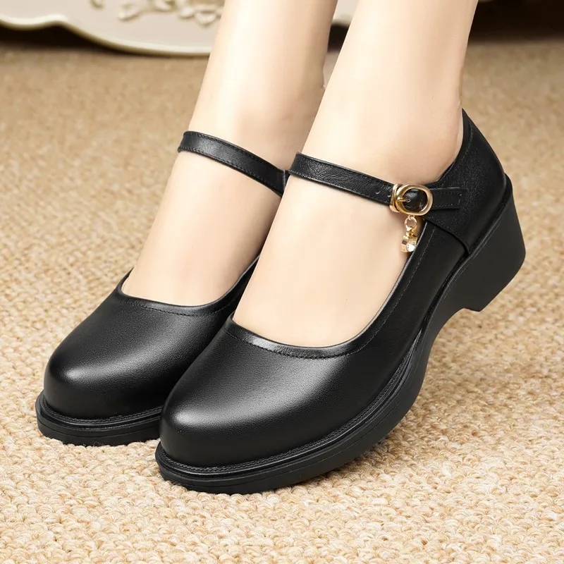 

DIMANYU Women's Genuine Leather Wedge Shoes 2026 New Spring Mom Shoes Non-slip Large Size Mary Jane Shoes For Women