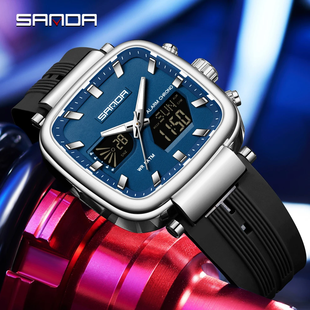 

Модные мужские электронные часы SANDA, лучшие брендовые 6282, спортивные водонепроницаемые светодиодные мужские электронные часы с двойным дисплеем