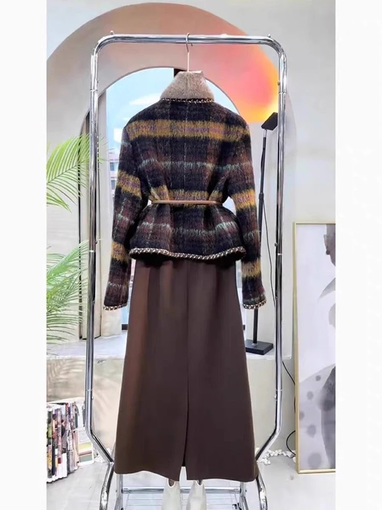 Spring Two Piece Woolen Skirt Suit High Quality Two Piece Set Women Short Jacket Coat + Skirt Suits Korean Sweet Elegant 2 Set