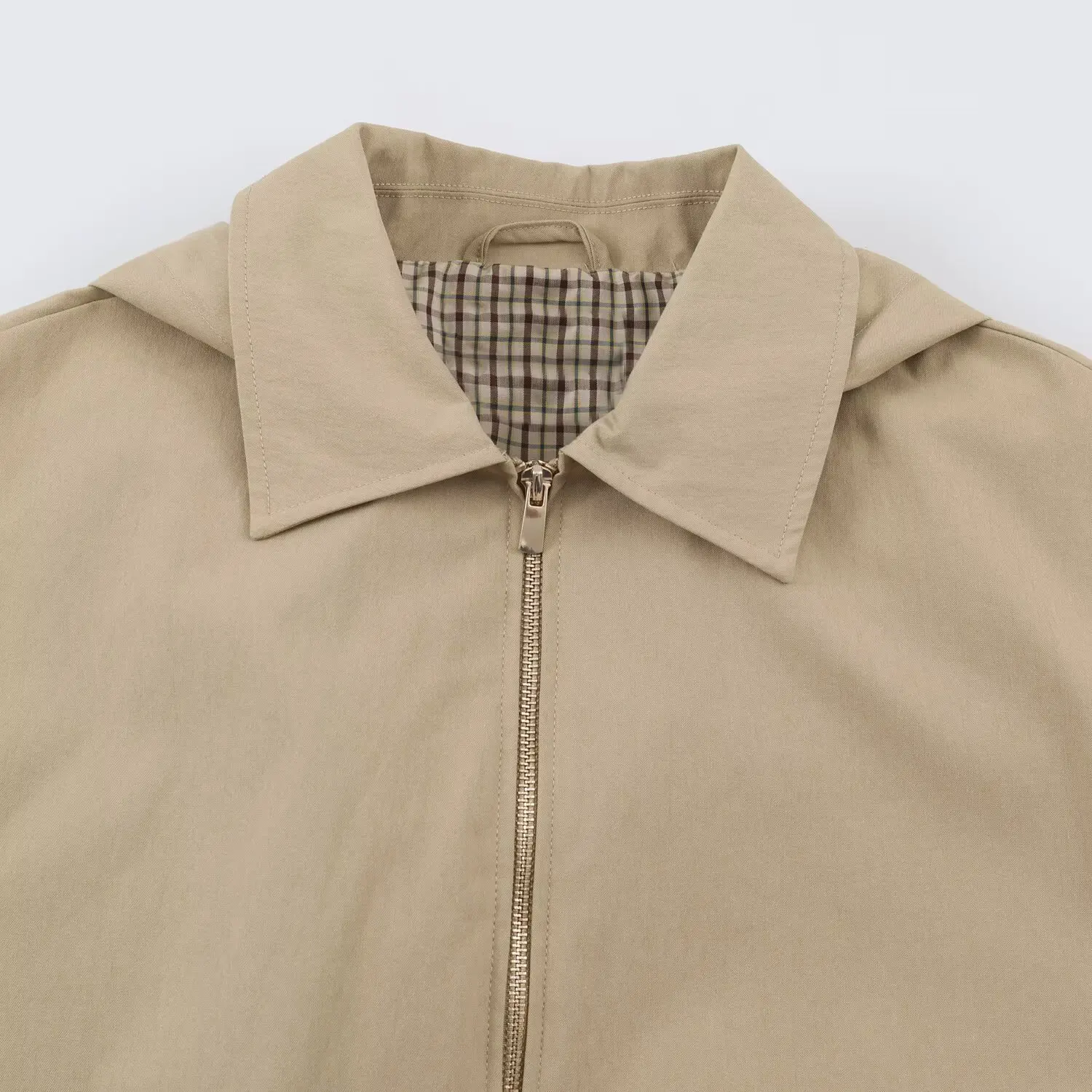 2026 Damen Stilvoller Mantel mit Karo-Futter, Herbstjacke mit abnehmbarer Kapuze, Revers, lockerer Passform, Reißverschluss, Kordelzug am Saum, lässige Streetwear-Oberbekleidung – Detail 13