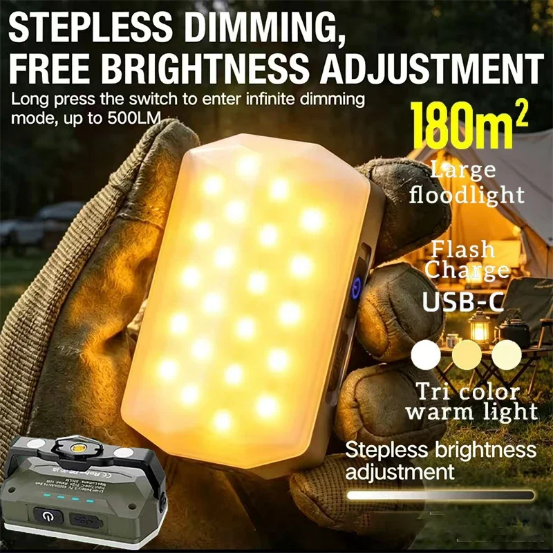 1Pack Camping Light Magnetic Rechargeable LED Tent Lamp Waterproof Portable Flashlight for Fishing Outdoor Hiking