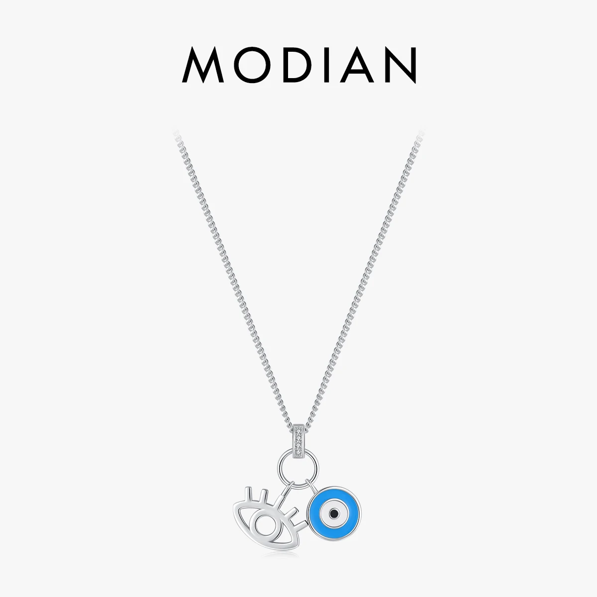 MODIAN 925 Sterling Silver Cute Cartoon Lash Blue Enamel Ghost Eye Pendant Necklace Fashion Neck Chain For Women Fine Jewelry