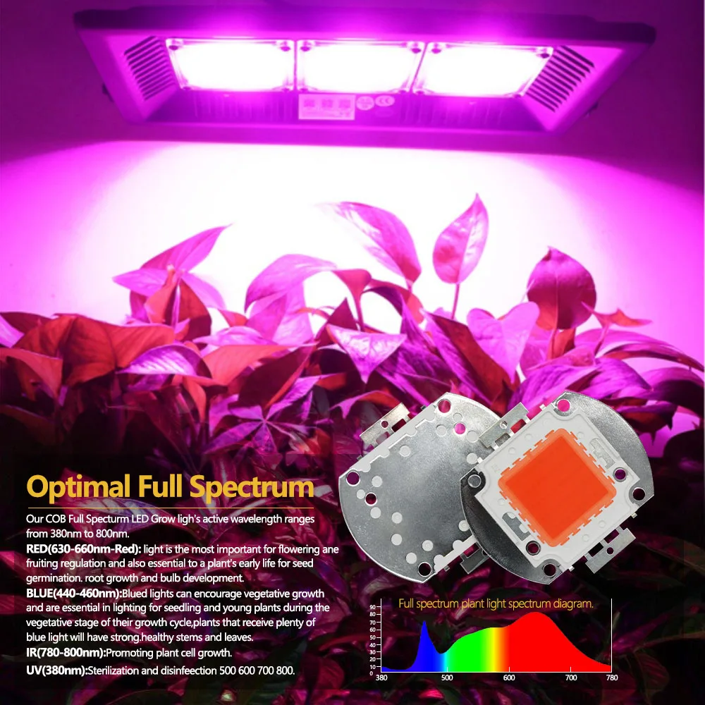 LED Plant Grow High Power LED Chip Full Spectrum Grow 380-840NM DC12 10W and DC30-32V 20W 30W 50W 100W DIY Light Plant Lamp Bead