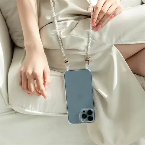 120CM 진주 팔찌 PC 케이스 iPhone 15 14 12 Pro Max MiNi 11 Pro 16E XS 7 8 Plus 체인 크로스 바디 매는 밧줄 목걸이 커버