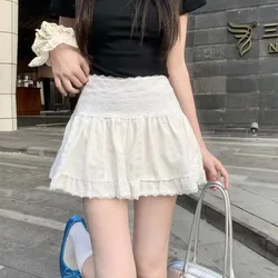 Lace Splicing Mini Skirts Women Summer Fashion Lolita White Pleated Skirts Korean Low Waist Streetwear All-match A-line Skirts