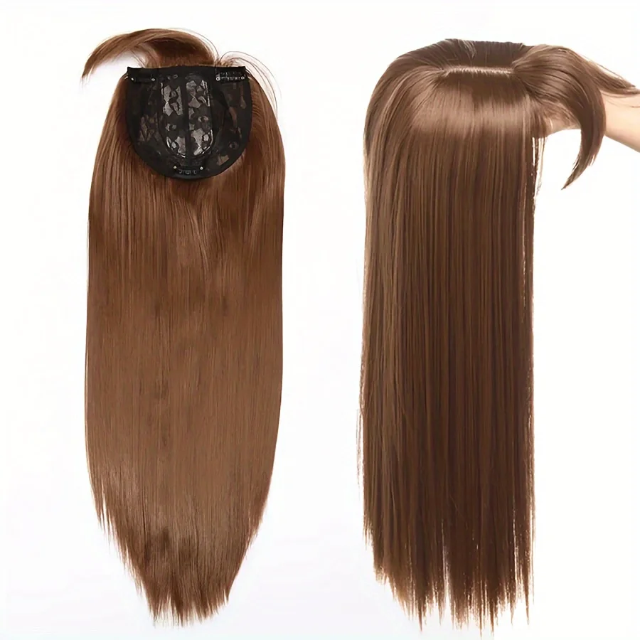 Synthetic fashion wigs with long straight hair head and top hair patch Chemical fiber top hair patch wig