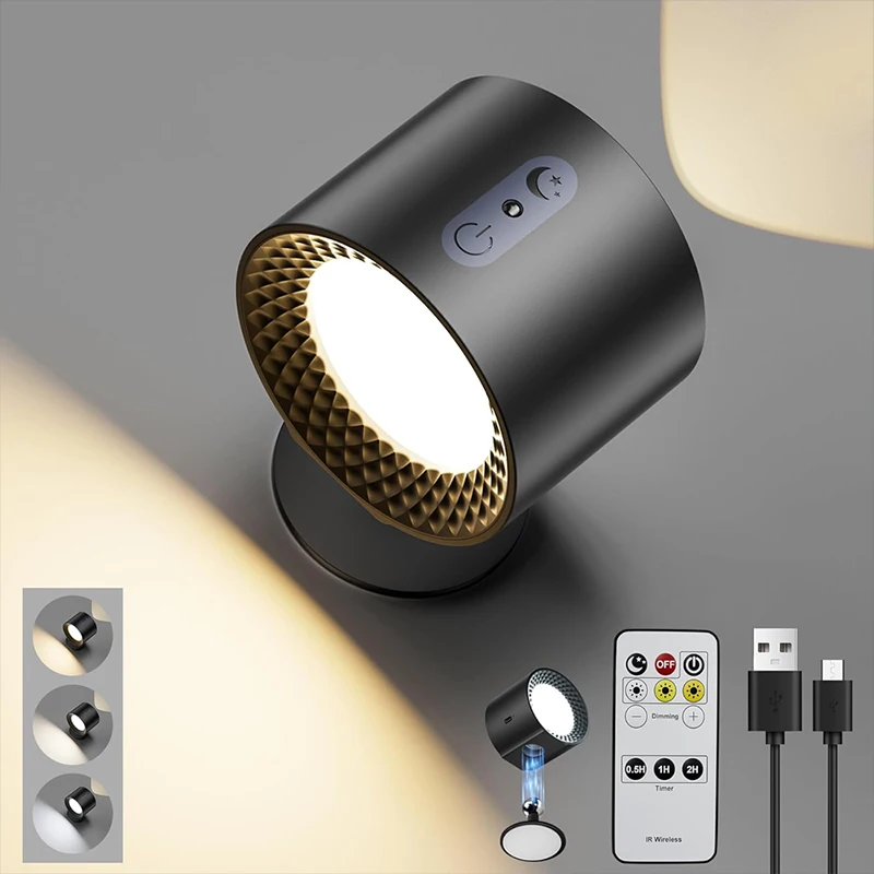 

LED Wall Sconce Lamp with Remote, 3 Color Temperatures & Dimmable, Rechargeable Wall Mounted Lights, 360° Rotation Cordless
