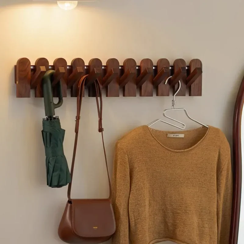 無垢材洋服フック、ヨーロッパ風壁掛け帽子フック、ヴィンテージコート、リビングルームコートラック、玄関ホール、穴あけ不要
