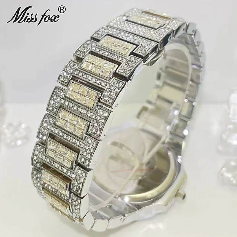 Imagem -03 - Missfox-relógio Quartzo de Luxo Masculino Data Automática Relógio Impermeável Relógio de Pulso Hip Hop Jóias com Diamantes Gelados Moda