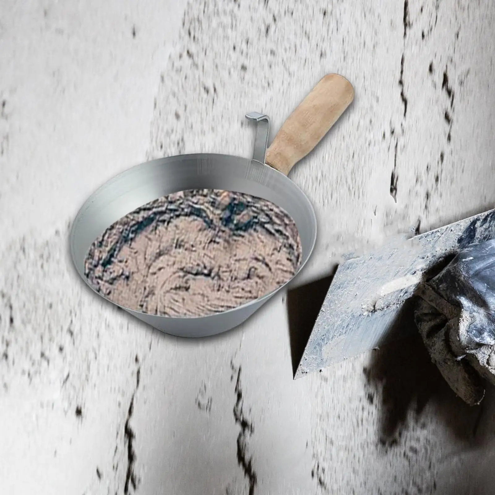 Wiadro do cementu Łyżka do wody Drewniany uchwyt Miska do murarstwa Chochla do wody do konstrukcji Tynk Murarstwo Szpachlówka