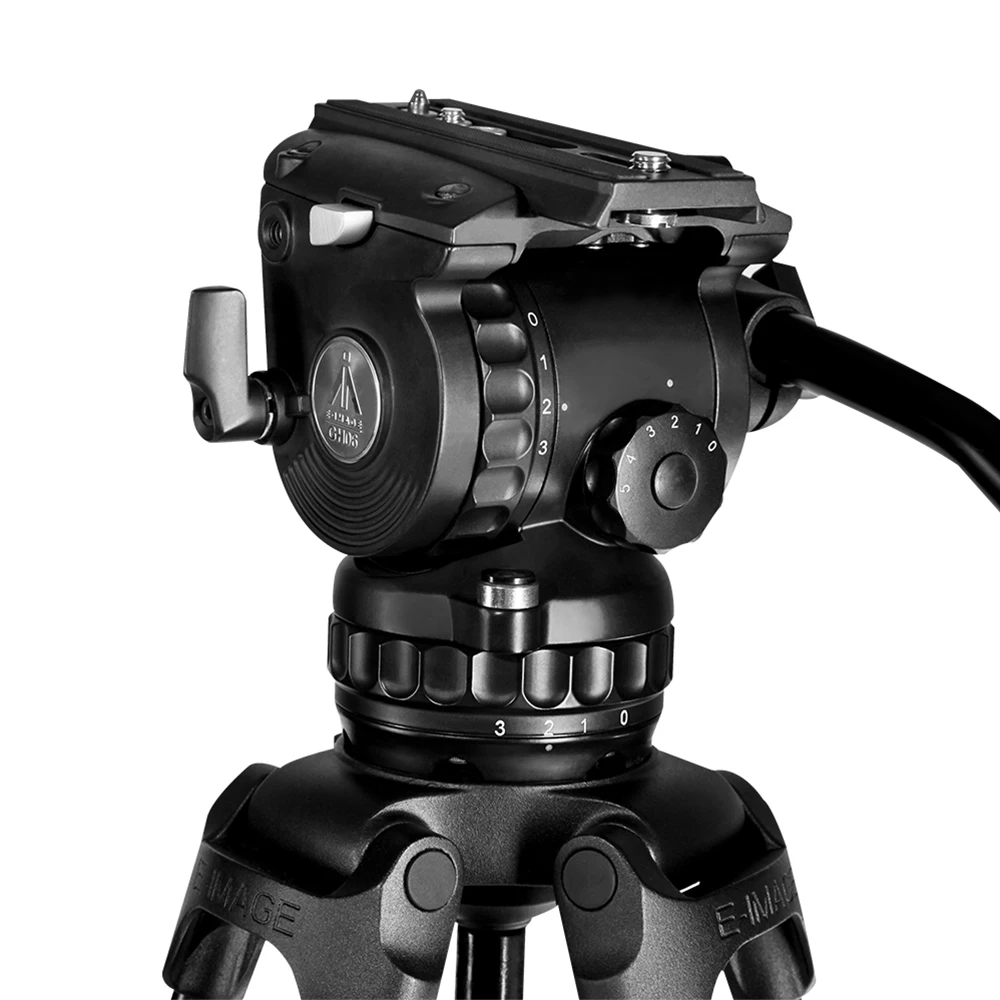 E-IMAGE GH06+761AT Professional 75mm Bowl Size Light Weight Portable Aluminium Video Tripod With Fluid Head For Video Shooting