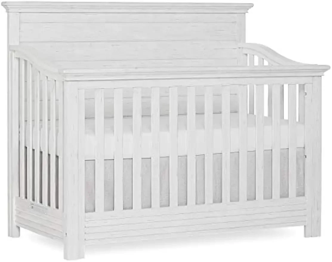 Evolur Waverly 5-in-1 Full Panel Convertible Crib in Weathered White,Greenguard Gold Certified 58.75x31.25x46.5 Inch (Pack of 1)