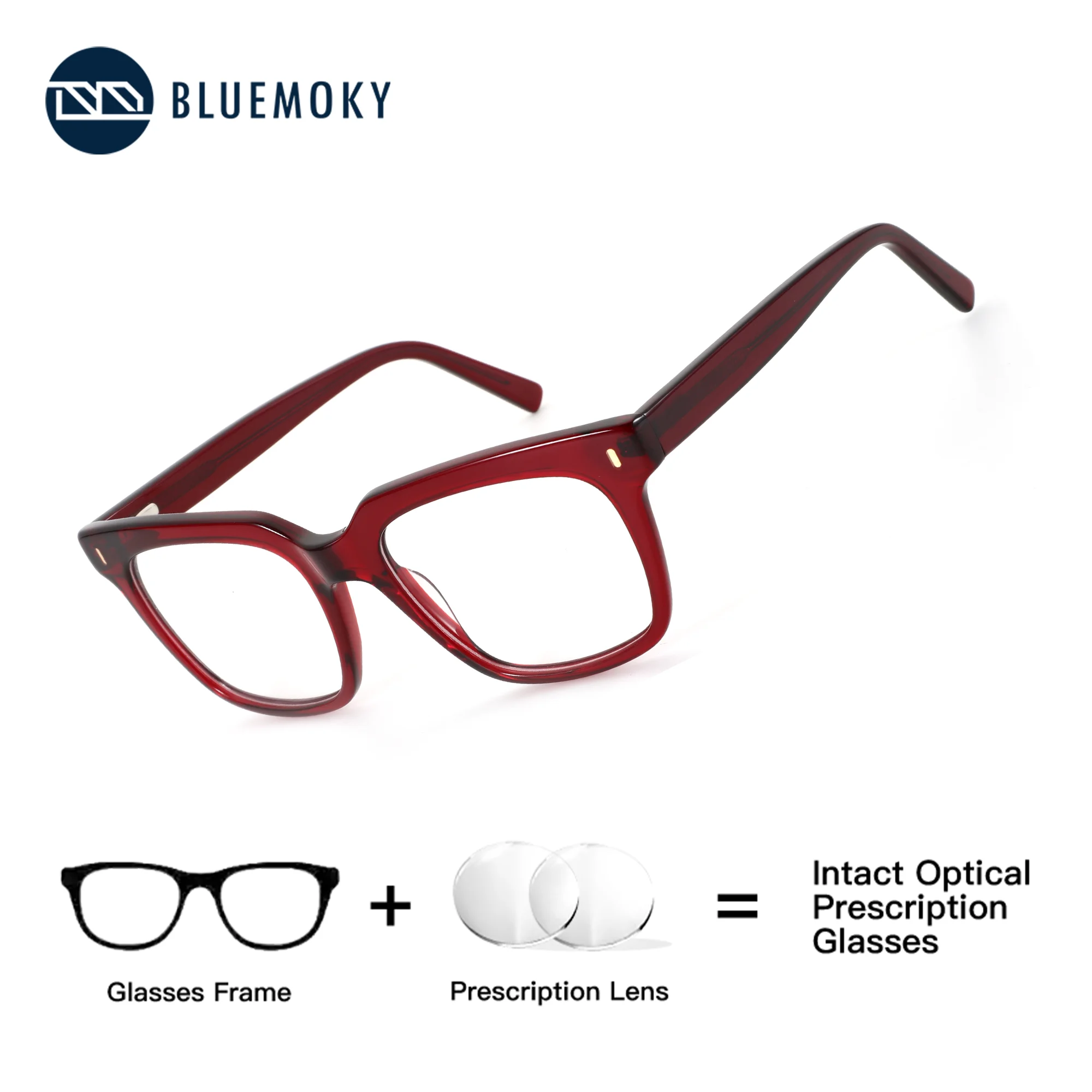 

BLUEMOKY (L size) Handmade acetate prescription glasses for men and women, gradually changing color and preventing blue light