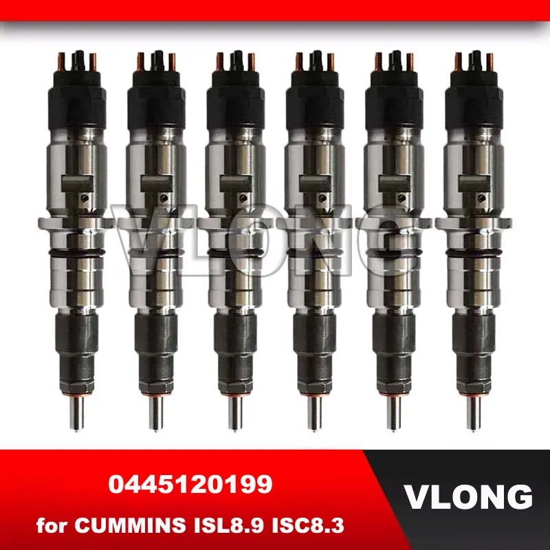 6PCS High Quality Truck Diesel Part Sprayer Fuel Injector Common Rail Fuel Inyector For Cummins ISL8.9 ISC8.3 4994541 0445120199