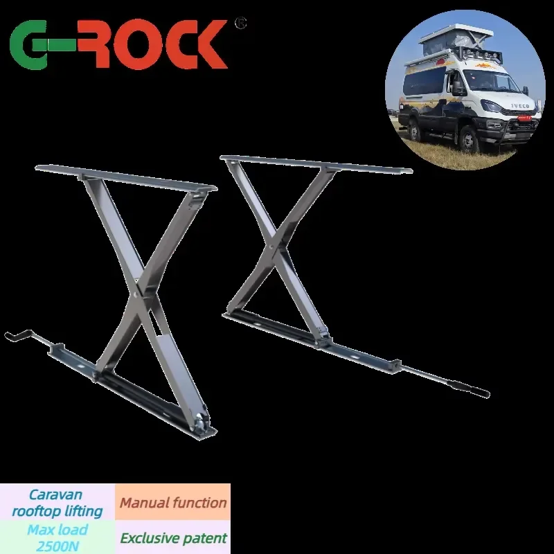 

12/24V Promotional Campervan Electric RV Roof Lifting X-type Aluminum Bracket with Power off Hand Crank