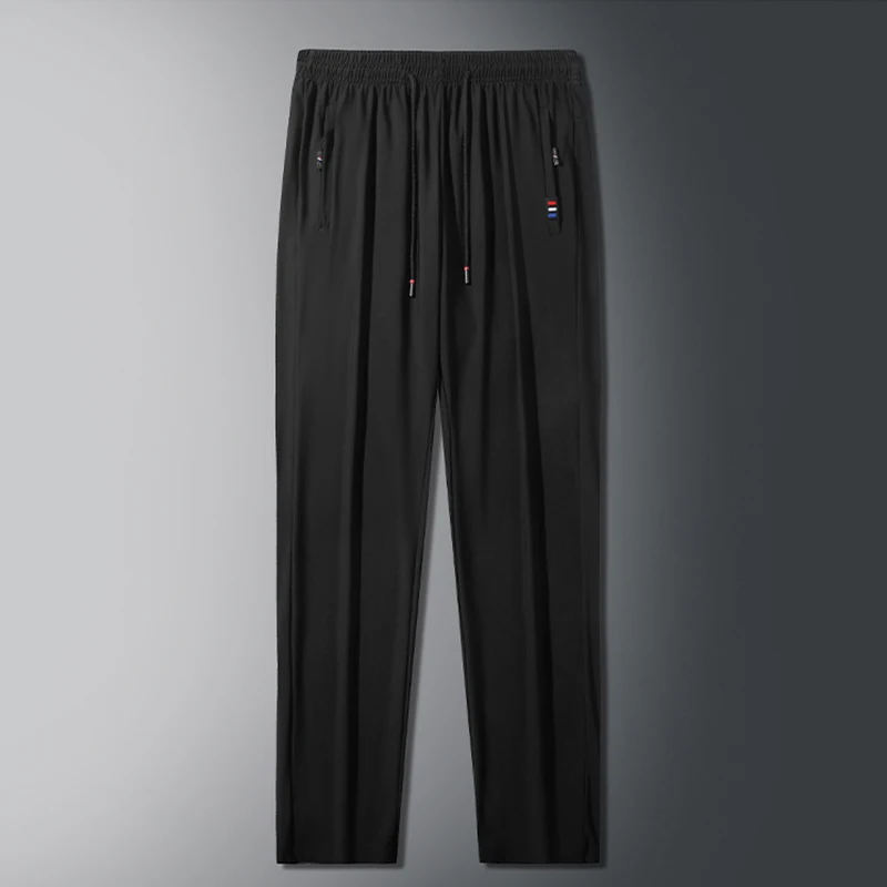 Pantalones deportivos elásticos para hombre, calzas finas transpirables de talla grande para correr al aire libre, cintura elástica, seda de hielo,