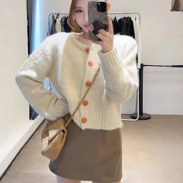 

Корейский круглый свитер на пуговицах Ne Color, кардиган, женский осенний новый дизайн, повседневный универсальный вязаный топ