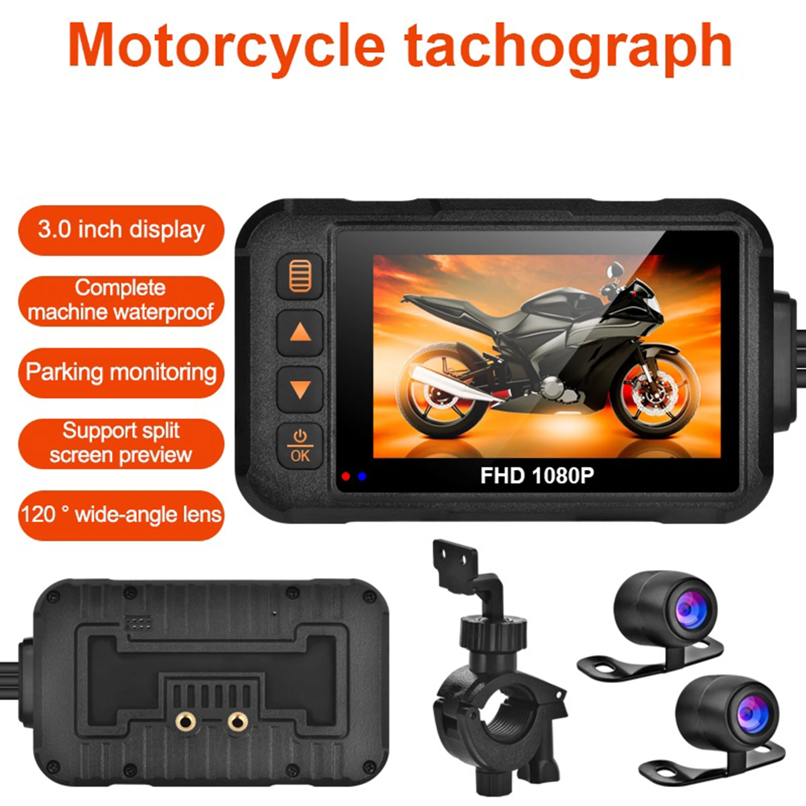 3 Inch Motorcycle Driving Recorder Waterproof Front Rear Camera HD 720P Wide-angle Dual Lens Video Recorder Motorcycle Accessory