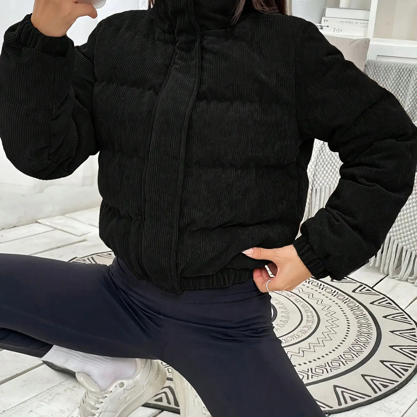 2025 Autumn New Zipper Corduroy Cotton Robe Women's Zipper Cotton Robe