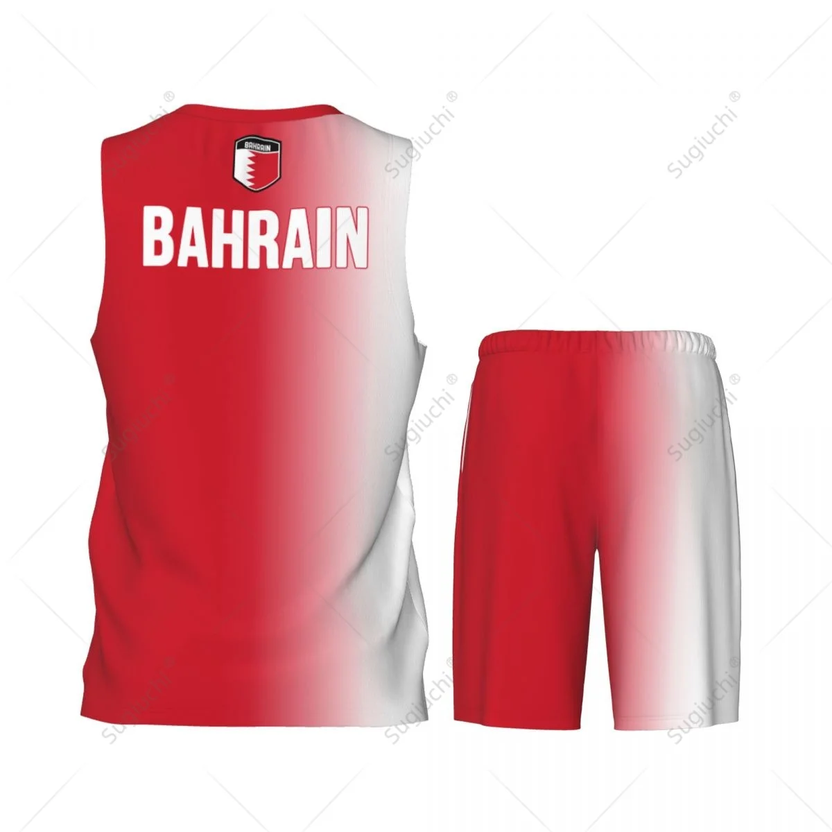 Conjunto de camisa de basquete com bandeira da Bahrein masculina, camisa e calças de malha, sem mangas, exclusivo, nome personalizado, Nunber, unissex