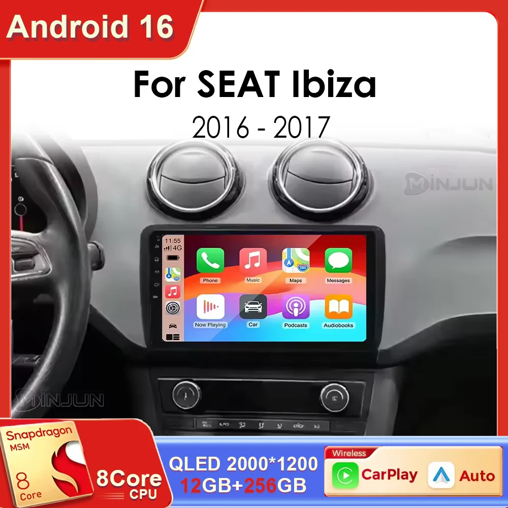 Reproductor Multimedia para Auto Android 16 para Seat Ibiza 2016-2017, Carplay Inalámbrico, Radio Auto, Video, Estéreo, Navegación, Autoradio
