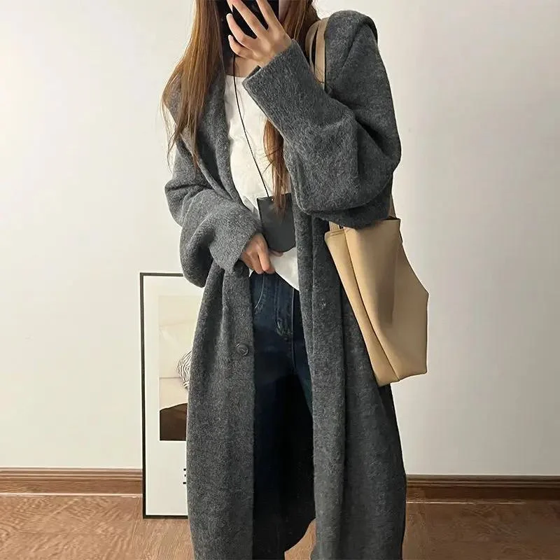 

Длинные кардиганы для подростков и женщин, летние, эластичные, блестящие, льняные, облегающие, повседневные, с вырезом на ключицах, из мохера, ажурные, в стиле Харадзюку