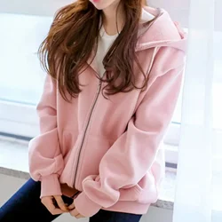 Women's Hooded Long Sleeve Sweatshirt Thickened Top Jacket Colder Seasons Zipper Hooded Solid Color Jacket 2024 Autumn Winter