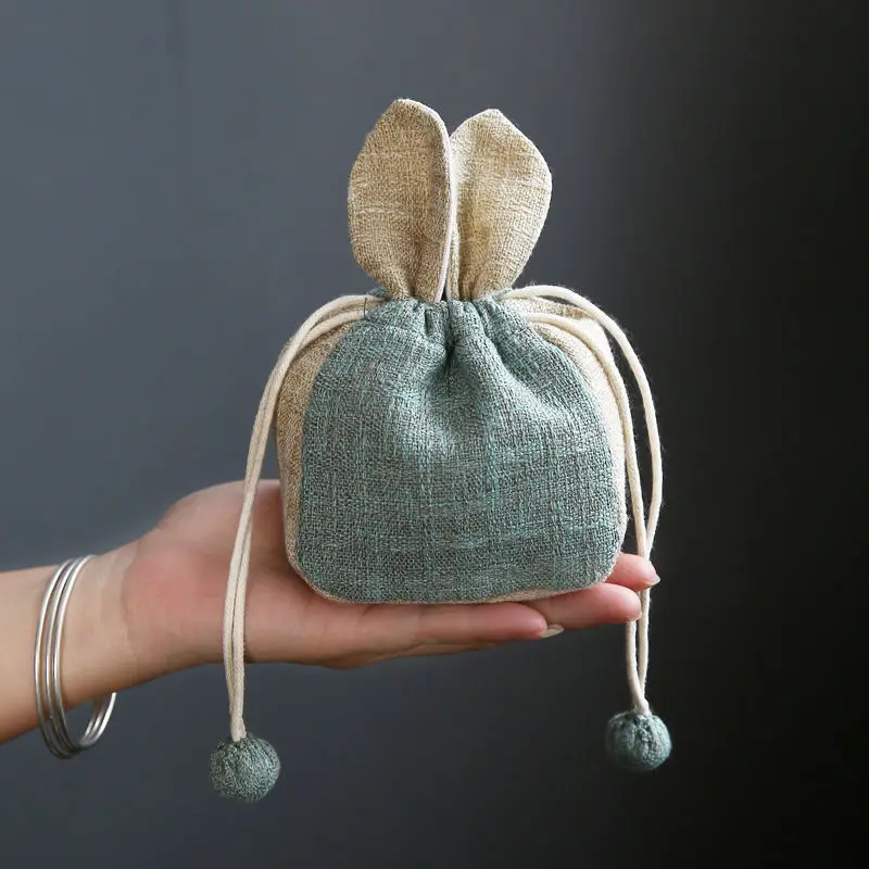 Rabbit Ear-Shaped  Cotton Hemp Tea Cup Storage Bag Master Cup Cloth Bag Portable Travel Thickened Cloth Bag Tea Tools LF517