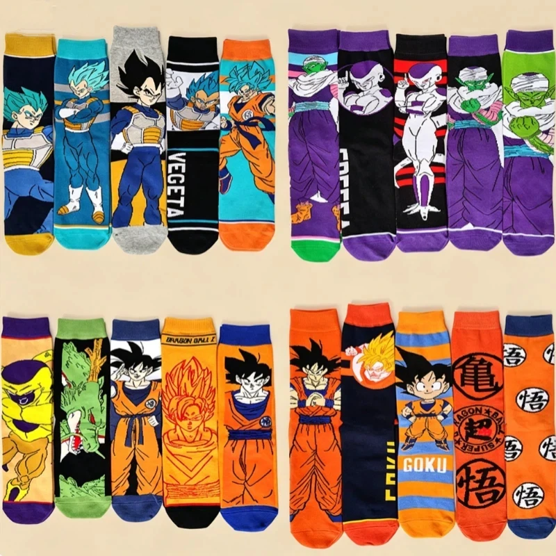 6 Pairs of Random Bandai Hip Hop Street Style Dragon Ball Anime Socks For Men and Women Novel and Interesting Casual Crew Socks