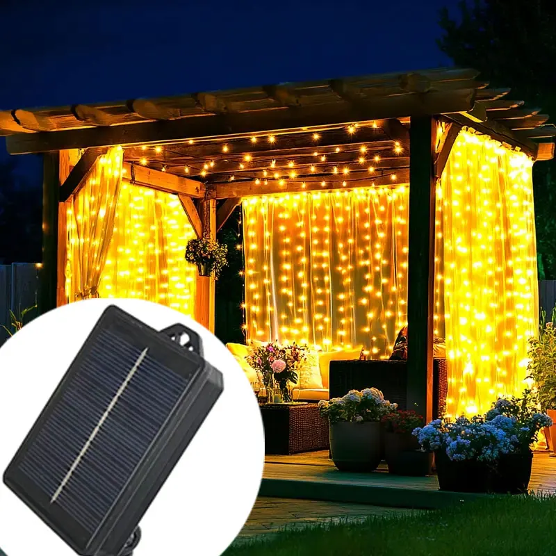 

Outdoor Solar Curtain LED Light String Camping Party Pavilion Atmosphere Lighting Garden Pergola House Backyard Decoration