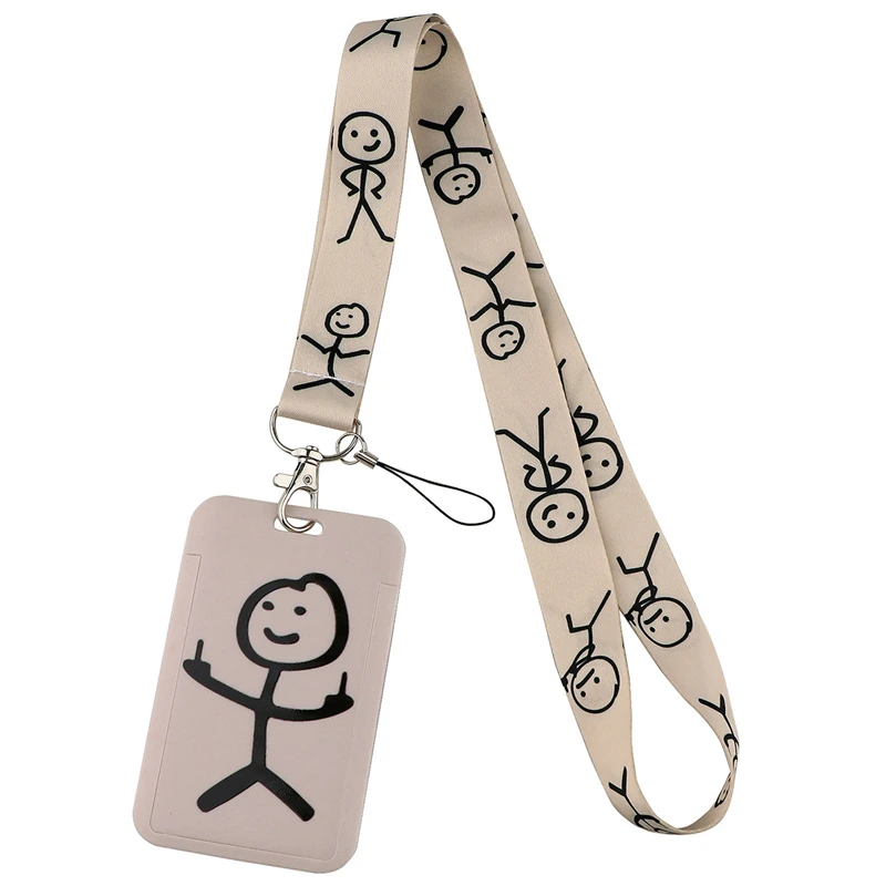 Stick Figure Credit Card ID Holder Bag Student Women Travel Bank Bus Business Card Cover Badge Accessories Gifts Lanyard Straps